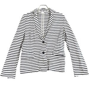 J.Crew Women's Striped Knit Blazer Size M One Button Pockets Casual‎ Classic